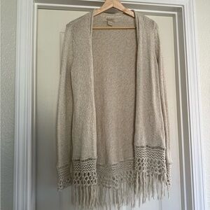 Lucky Brand Cream Cardigan with Fringe